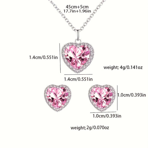 Elegant Heart Pendant and Earrings Set with  Zirconia
